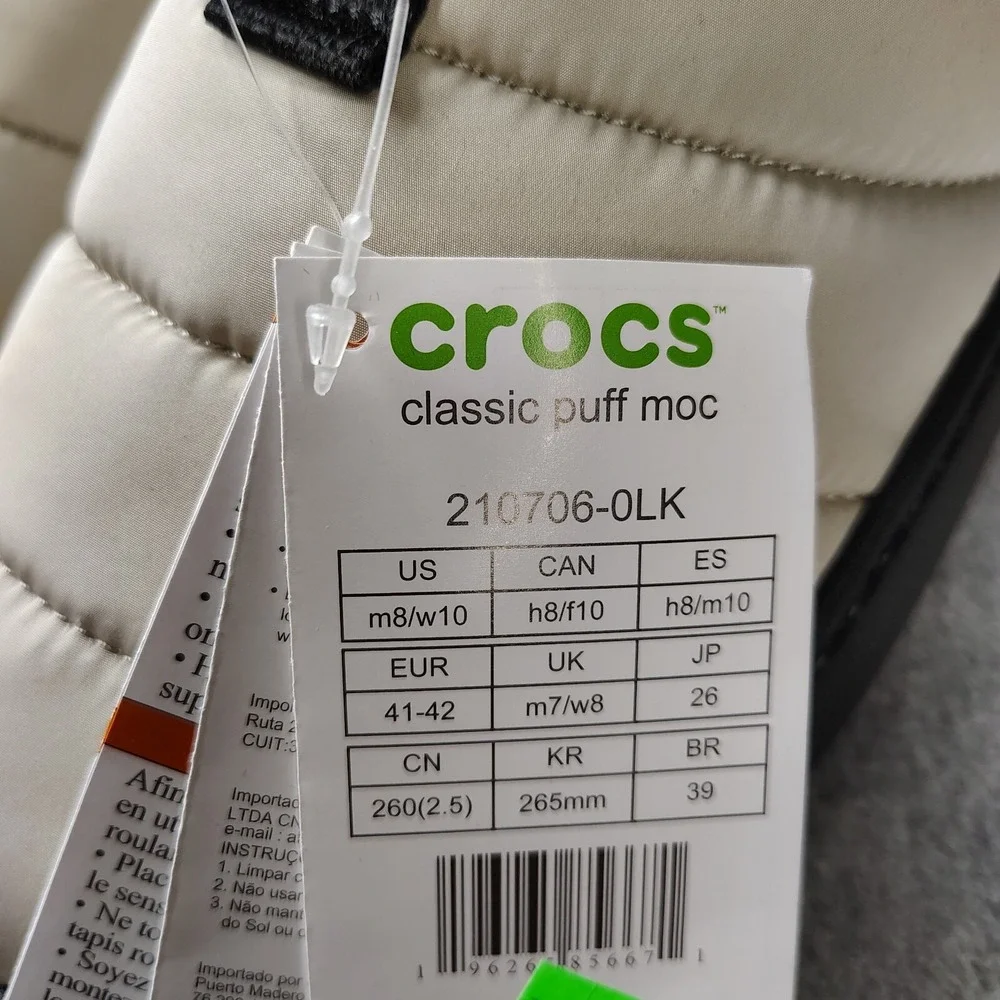 Crocs Classic Puff Moc Slippers Mens 8 Wmns 10 Moth Fleece Lined‎ Casual Comfort
